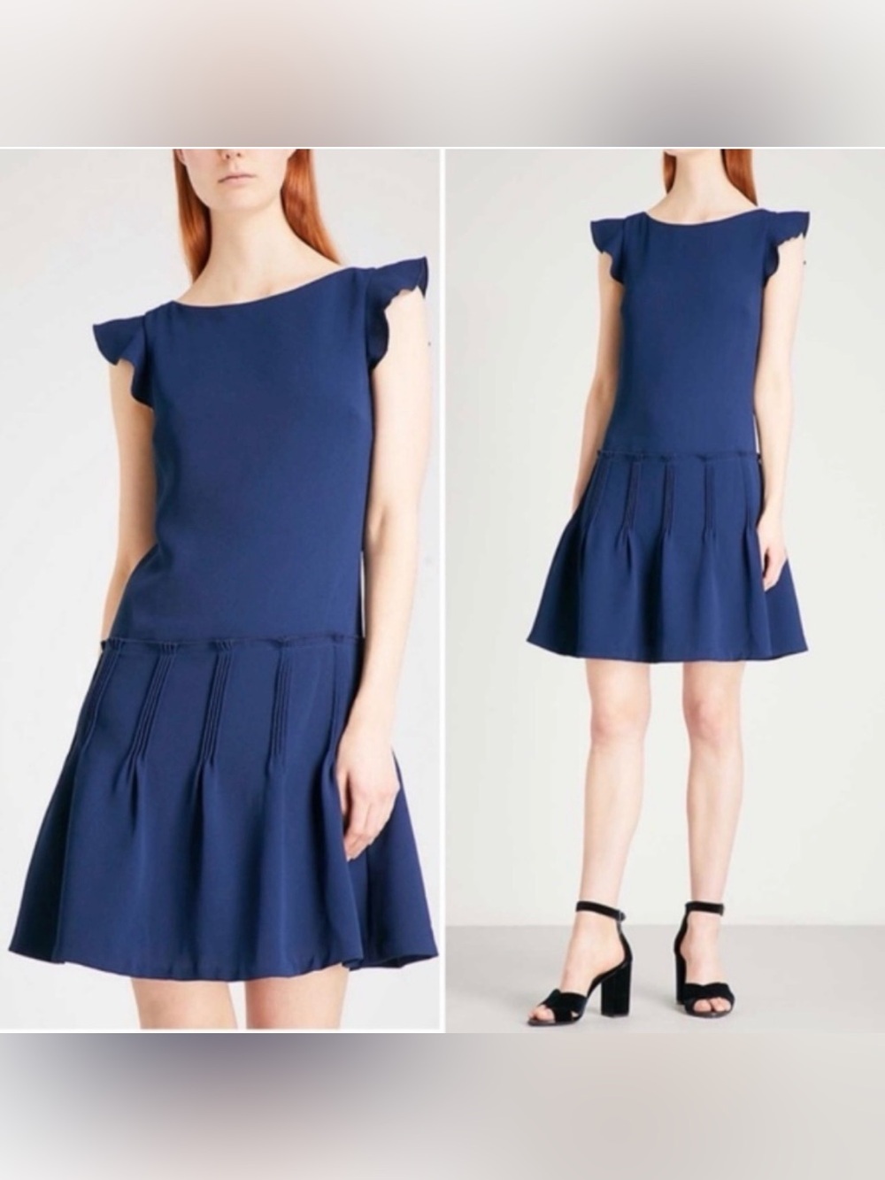 Reiss Navy Blue Melanie Pintuck Dress